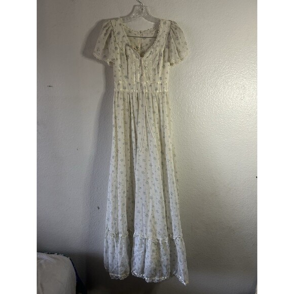 Vintage 70s Gunne Sax Cotton Cottagecore Maxi Floral Dress S Prairie Milkmaid - Picture 2 of 16